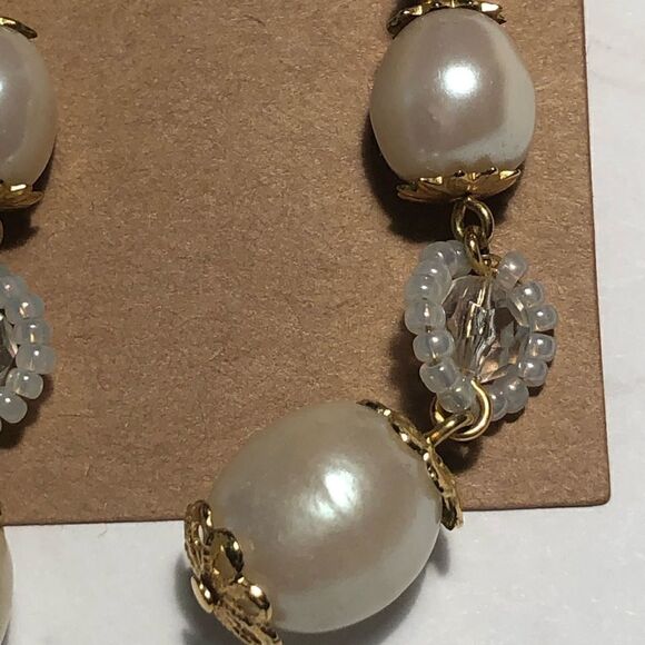 Vintage Faux Pearl & Crystal Earrings - Picture 2 of 5